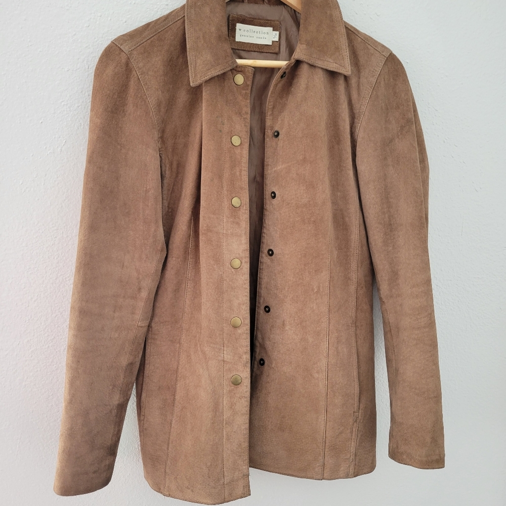 Genuine leather suede jacket - tan